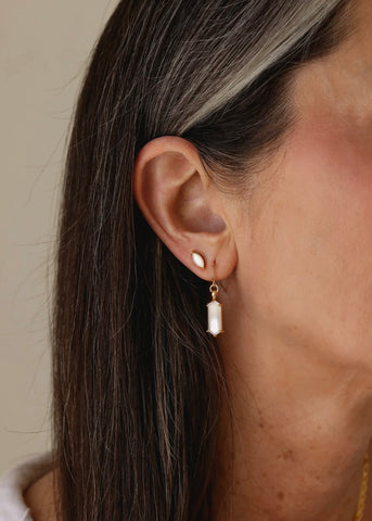 Sarah Mulder  |  Lang Earrings, Faceted Pearl Silver