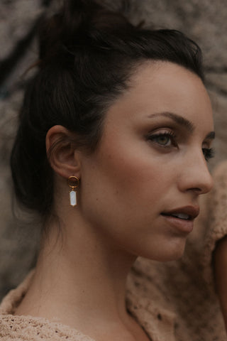 Sarah Mulder  |  Lang Earrings, Faceted Pearl Silver