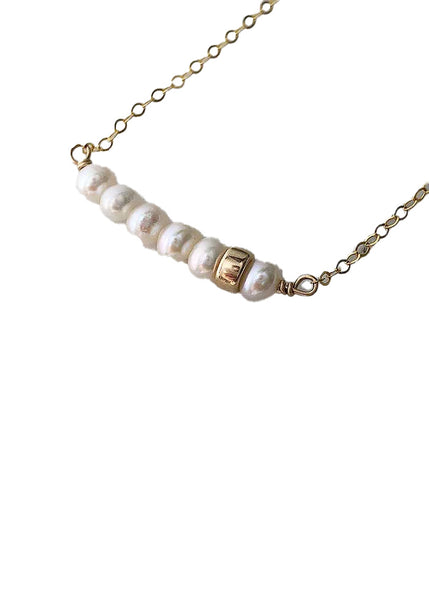Strut |  Comfort Collection - White Pearl & Gold Bead Bar Necklace