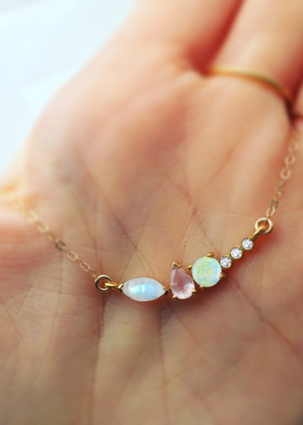 La Kaiser Diamond Wish Pendant Necklace, Moonstone, Opal & Rose Quartz